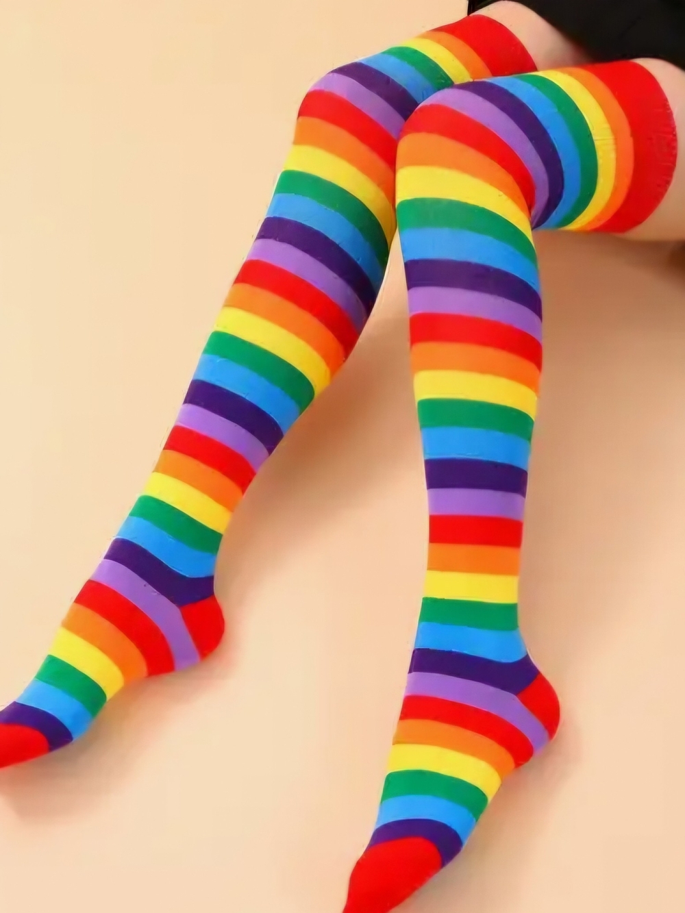 NEW! 🌈 🧦 PRIDE & SOLIDARITY Rainbow Striped HIGH SOCKS CUTE RETRO FUN ONE SIZE